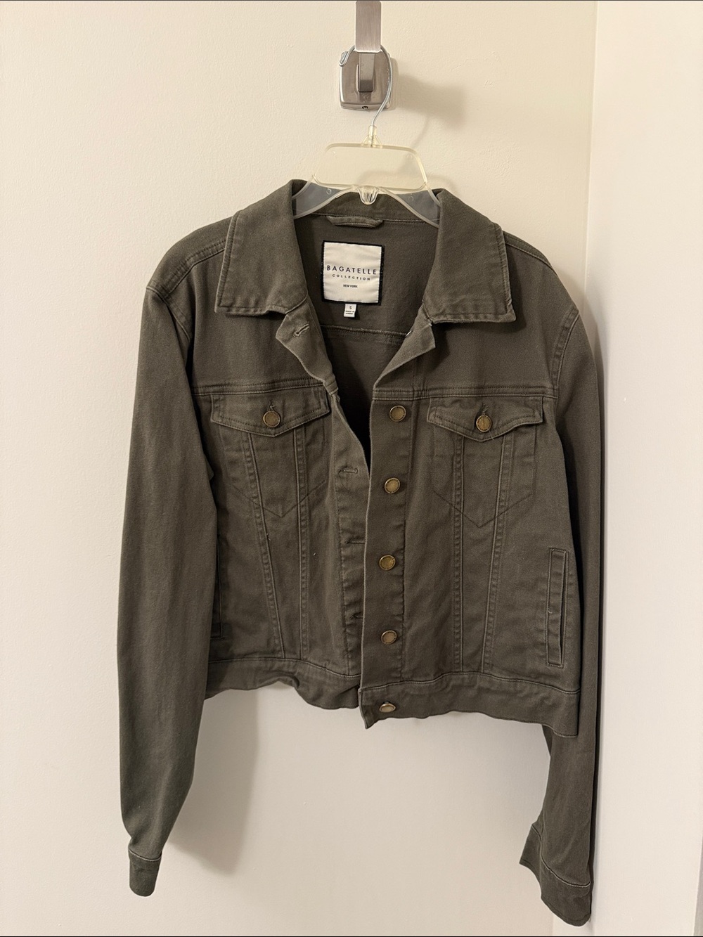 bagatelle Olive Green Denim Jacket with Button Front